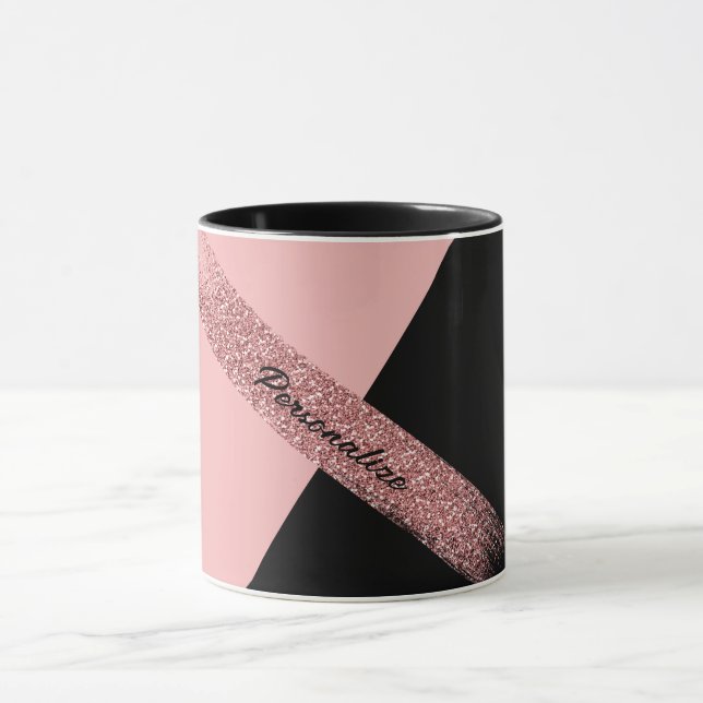Elegant Pink Black Glitter Personalised Chic Glam Mug (Center)