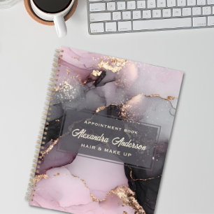 Elegant Pink Black Gold Glitter Agate Marble Planner