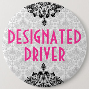 Elegant Pink Black & Grey Retro Floral Design 6 Cm Round Badge