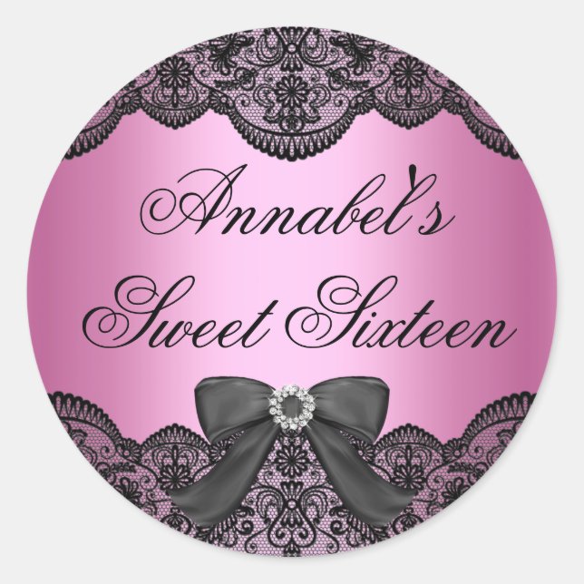 Elegant Pink & Black Lace Sweet 16 Sticker (Front)