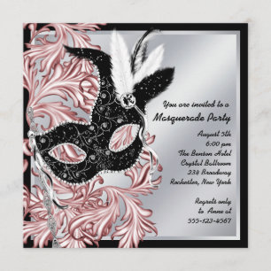 Elegant Pink Black Masquerade Party Invitation