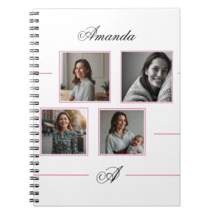 Elegant Pink & Black Monogram Photo Collage Mum Notebook