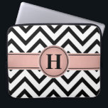 Elegant Pink & Black Monogrammed Rose Gold Chevron Laptop Sleeve<br><div class="desc">Protect your laptop in style with a chic modern sleeve.  Design features black and white chevron zig-zag pattern,  pretty faux rose gold foil stripe in pink and black,  and your personalised monogram. This elegant and trendy computer case makes a stylish gift for her.</div>