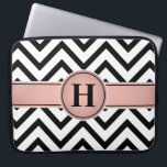 Elegant Pink & Black Monogrammed Rose Gold Chevron Laptop Sleeve<br><div class="desc">Protect your laptop in style with a chic modern sleeve.  Design features black and white chevron zig-zag pattern,  pretty faux rose gold foil stripe in pink and black,  and your personalised monogram. This elegant and trendy computer case makes a stylish gift for her.</div>