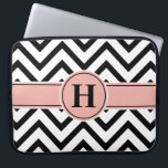 Elegant Pink & Black Monogrammed Rose Gold Chevron Laptop Sleeve<br><div class="desc">Protect your laptop in style with a chic modern sleeve.  Design features black and white chevron zig-zag pattern,  pretty faux rose gold foil stripe in pink and black,  and your personalised monogram. This elegant and trendy computer case makes a stylish gift for her.</div>
