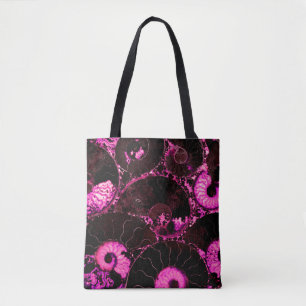 Elegant Pink black Nautilus fossil shell pattern  Tote Bag