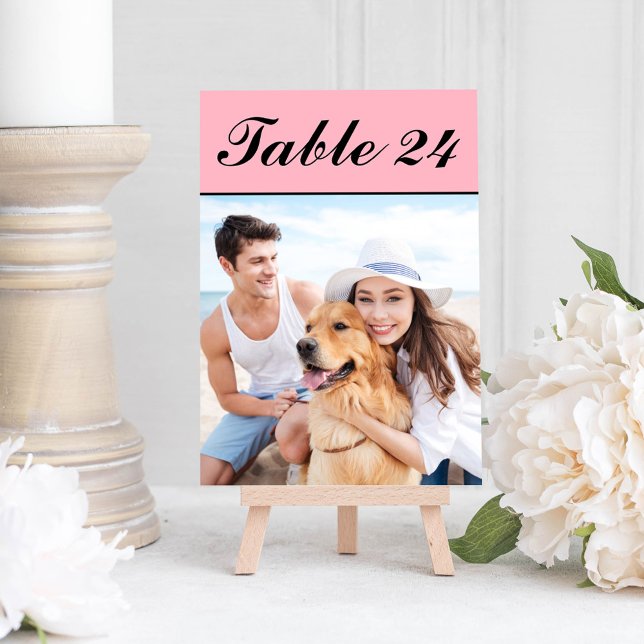 Elegant Pink Black Pet Photo Wedding Table Number (Creator Uploaded)