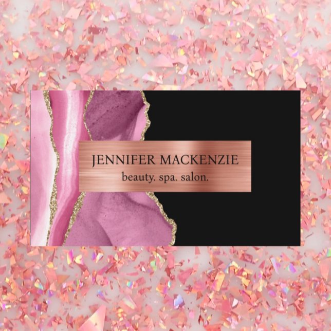 Elegant Pink Black Rose Gold Agate Luxury Business Card (Creator Uploaded)