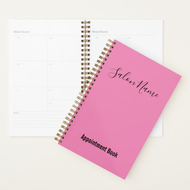Elegant Pink Black Script Salon Appointment Book Planner (Display)