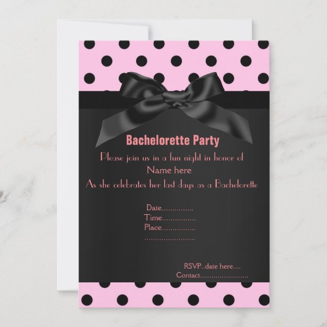 ELEGANT PINK BLACK SPOT BACHELORETTE INVITATION (Front)