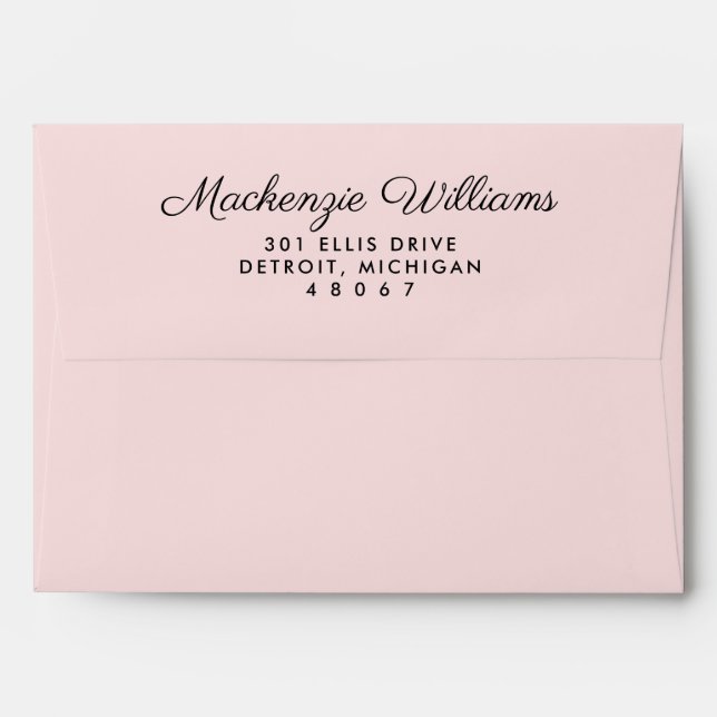 Elegant Pink Black Stripe Lined Wedding Envelope (Back (Top Flap))