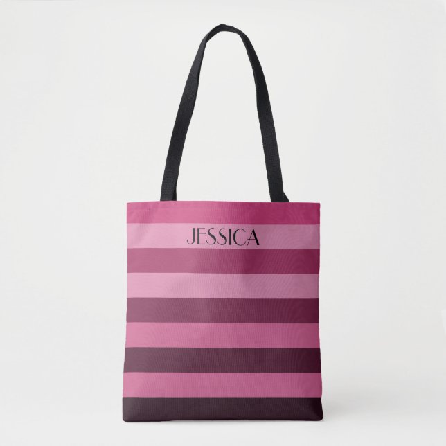 Elegant Pink Block Striped Pattern Name Tote Bag (Front)
