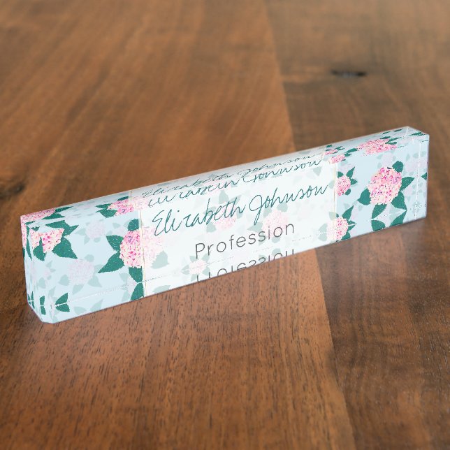 Elegant Pink Blooming Hydrangea Floral Nameplate (Side)