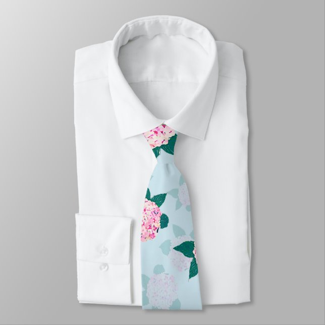 Elegant Pink Blooming Hydrangea Floral Tie (Tied)