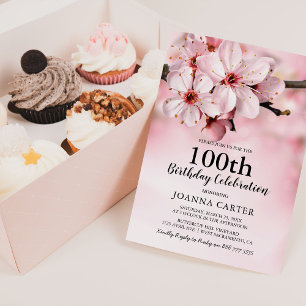 Elegant Pink Blossom Floral   100th Birthday Invitation