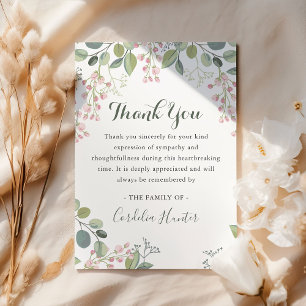 Elegant Pink Blossom Watercolor sympathy funeral Thank You Card