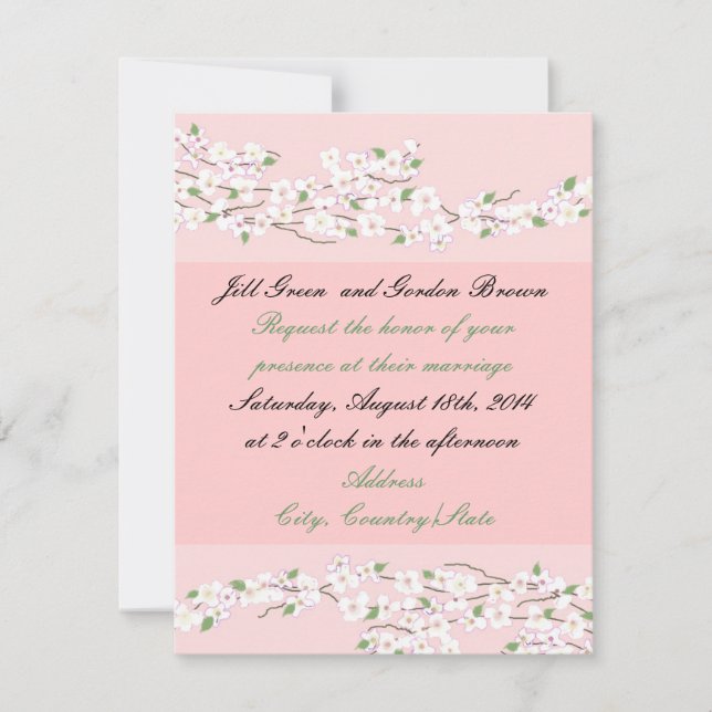 Elegant Pink Blossom Wedding Invitation (Front)
