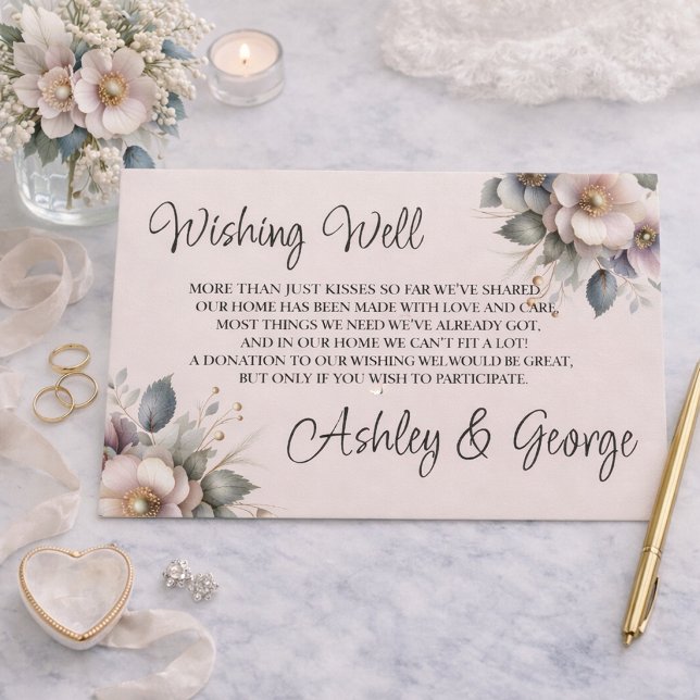 Elegant pink, blue, and cream floral wedding  enclosure card (Creator Uploaded)