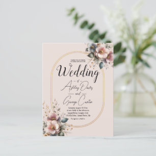 Elegant pink, blue, and cream floral wedding postcard
