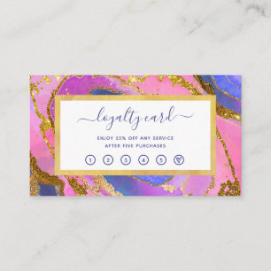 Elegant Pink Blue and Gold Geode Loyalty Card