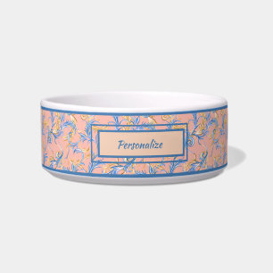 Elegant Pink Blue Arabesque Design Pattern Cat Dog Bowl