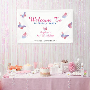 Elegant Pink Blue Butterfly Birthday Banner