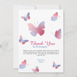 Elegant Pink Blue Butterfly Birthday Thank You Card