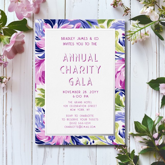 Elegant Pink Blue Floral Charity Event Gala Party (Creator Uploaded)