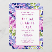 Elegant Pink Blue Floral Charity Event Gala Party