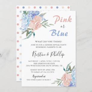 Elegant Pink Blue Floral Gender Reveal Baby shower Invitation