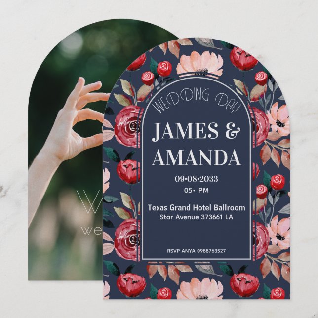 Elegant Pink & Blue Floral theme Invitation (Front/Back)