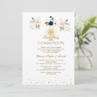 Elegant Pink Blue Floral Triplets Holy Communion