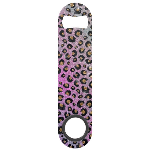 Elegant Pink Blue Gold Glitter Black Leopard Print (Front)