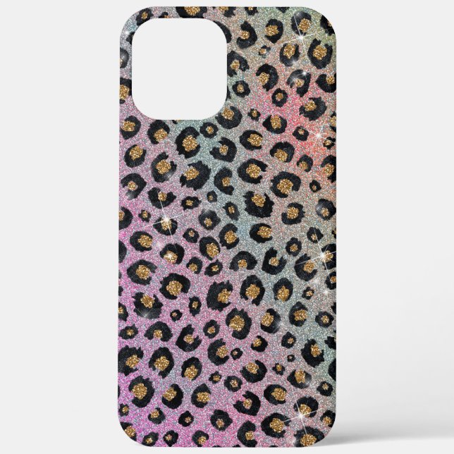 Elegant Pink Blue Gold Glitter Black Leopard Print Case-Mate iPhone Case (Back)