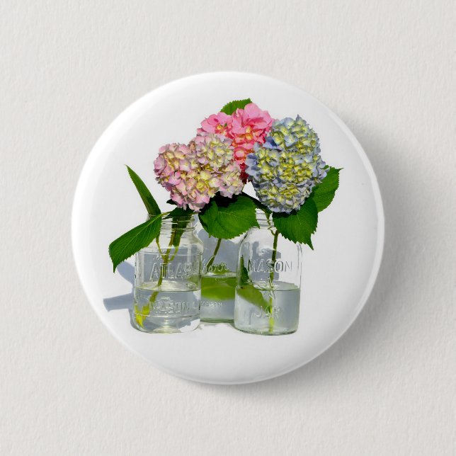 Elegant pink blue green floral hydrangea  6 cm round badge (Front)