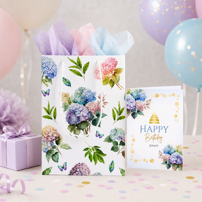 Elegant Pink Blue Hydrangea Garden Medium Gift Bag (Creator Uploaded)