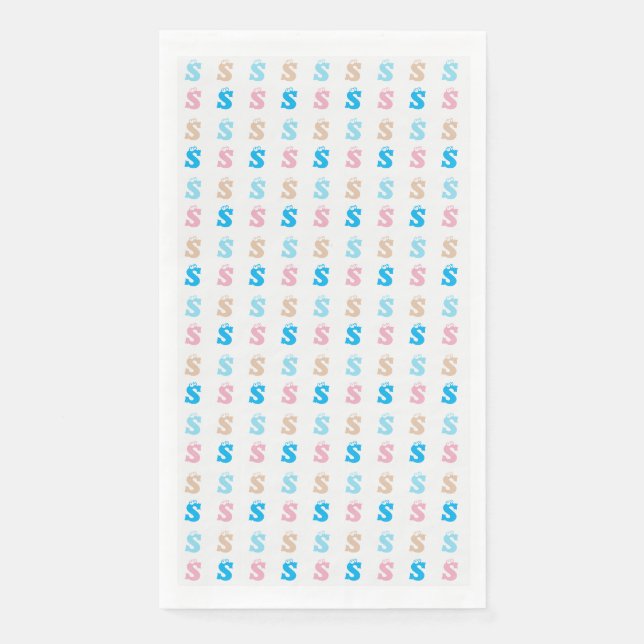 Elegant Pink Blue Monogrammed Fun Letter Pattern Napkin (Front)