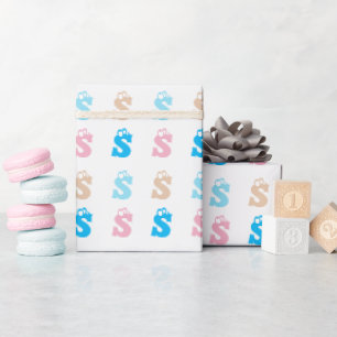 Elegant Pink Blue Monogrammed Fun Letter Pattern Wrapping Paper