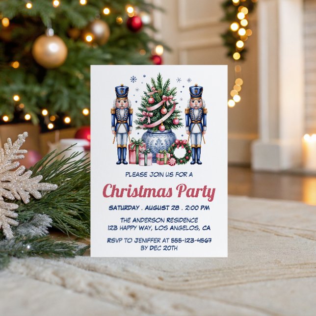 Elegant Pink & Blue Nutcracker Christmas Party Invitation (Creator Uploaded)