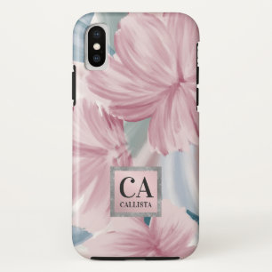 Elegant Pink Blue Silver Floral Glitter Monogram Case-Mate iPhone Case