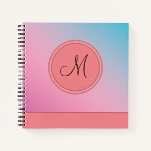 Elegant Pink Blue Trendy Modern Monogram Notebook