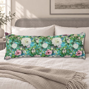 Elegant Pink Blue Watercolor Botanical Monogram Body Cushion