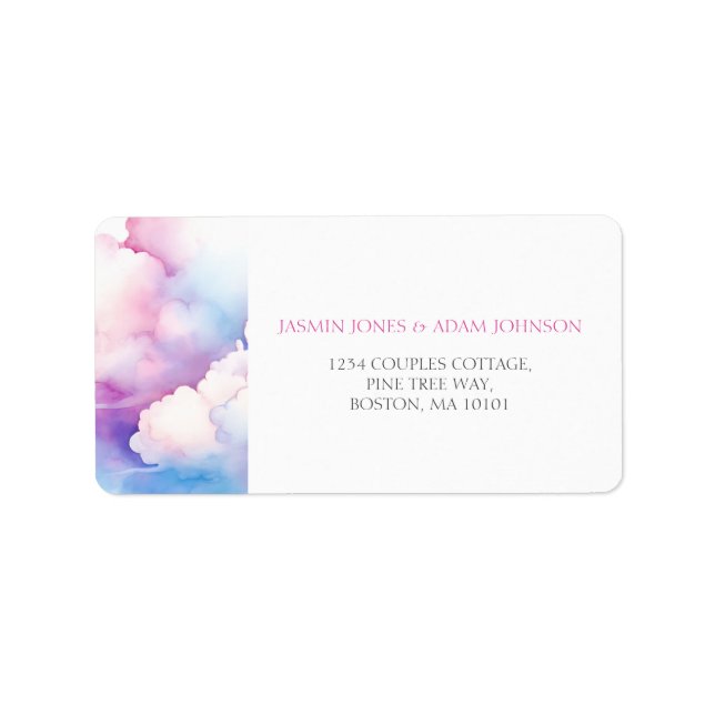 Elegant Pink Blue Watercolor Clouds Wedding Label (Front)