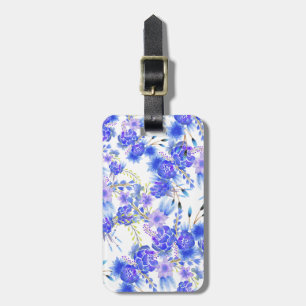 Elegant pink blue watercolor cute flowers pattern luggage tag
