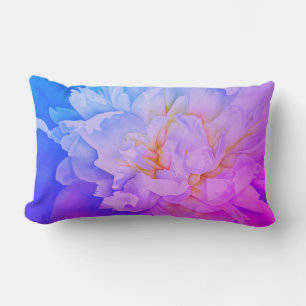 Elegant pink blue watercolor peony floral painting lumbar cushion