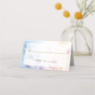 Elegant Pink Blue Watercolor Soft Floral Fine Art Place Card
