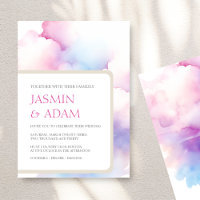 Elegant Pink Blue White Clouds Monogram Wedding