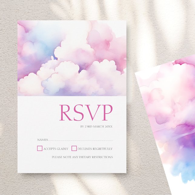 Elegant Pink Blue White Clouds Monogram Wedding Save The Date (Elegant Pink Blue White Clouds Monogram Wedding Save The Date)