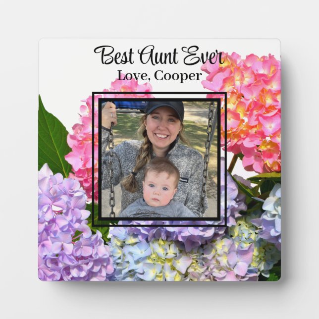 Elegant pink blue yellow green floral hydrangeas  plaque (Front)