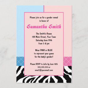 Elegant Pink Blue Zebra Gender Reveal Party Invite